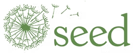 SEED program logo, a green dandelion with seeds blowing in the wind